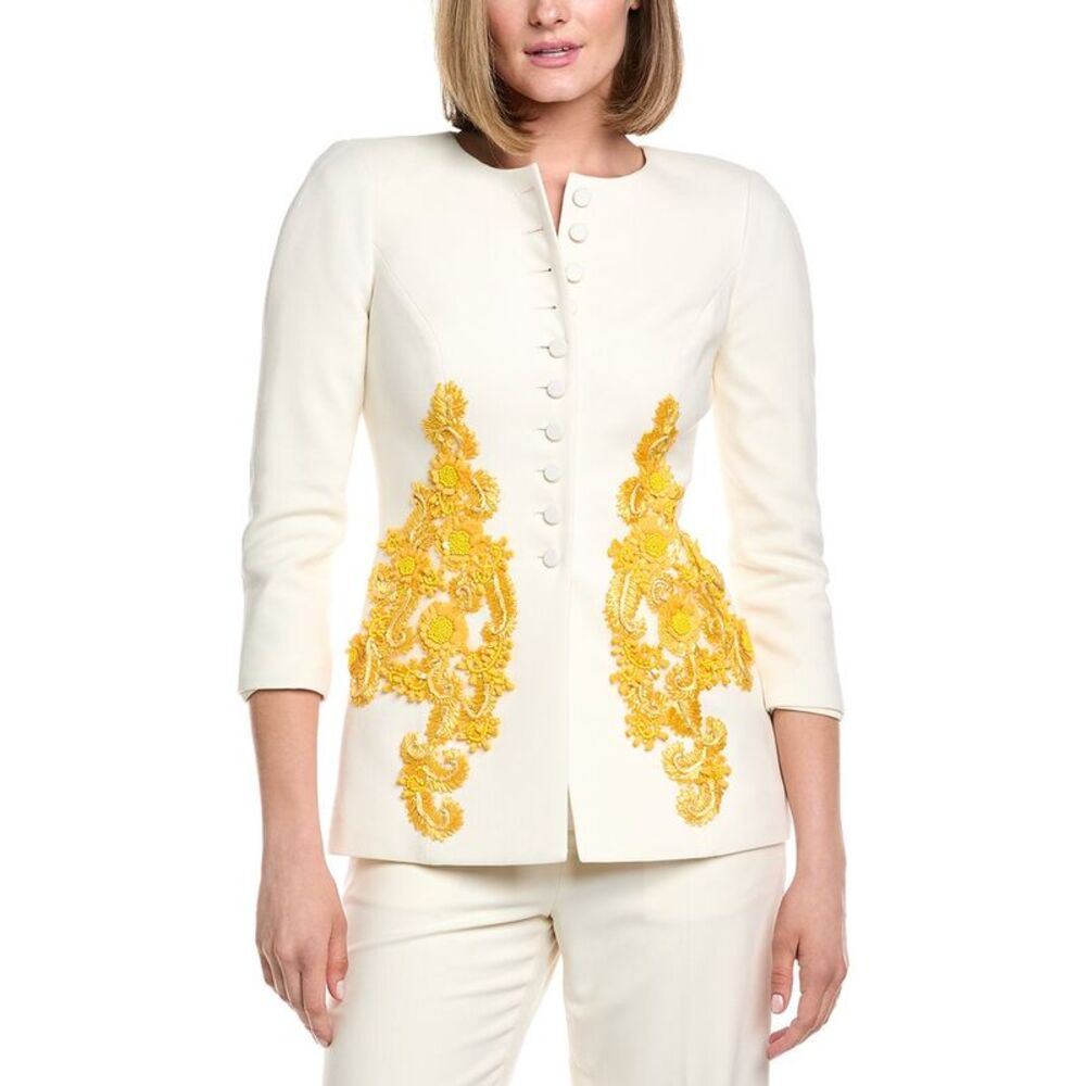 Carolina Herrera Womens Embroidered Wool-Blend Jacket, White